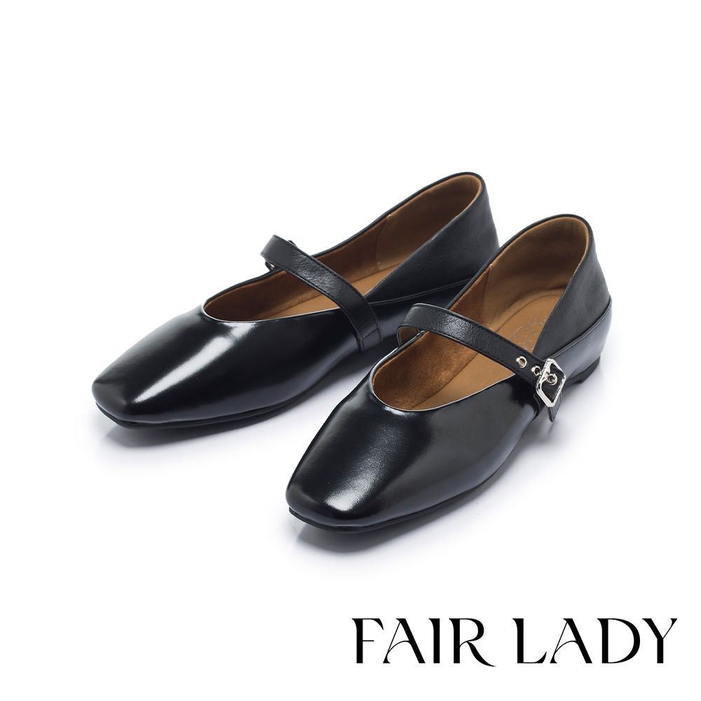 FAIR LADY 我的旅行日記 時髦方頭內增高瑪莉珍鞋 霧黑 (5E3237)