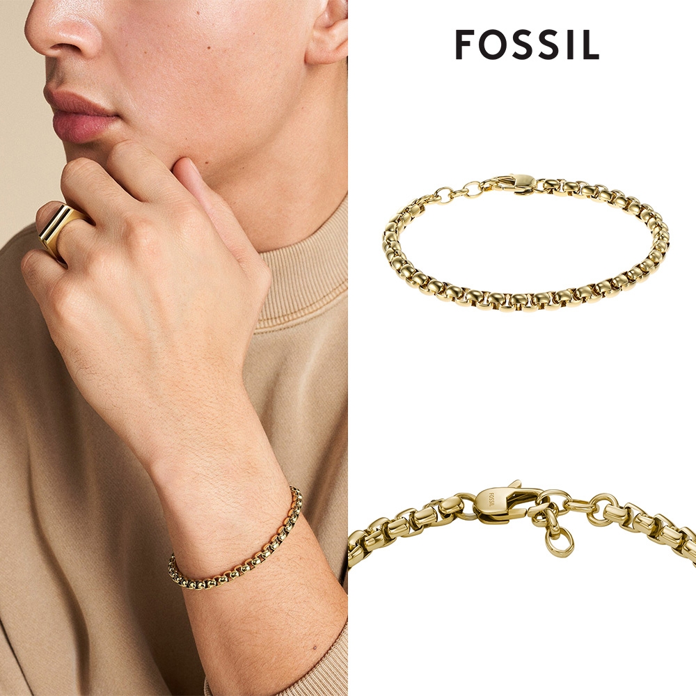 FOSSIL Ellis 個性方形鍊條手鍊-金 JF04561710