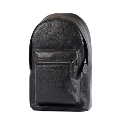 COACH 男款 West 素面荔枝紋皮革單肩背胸包-黑色