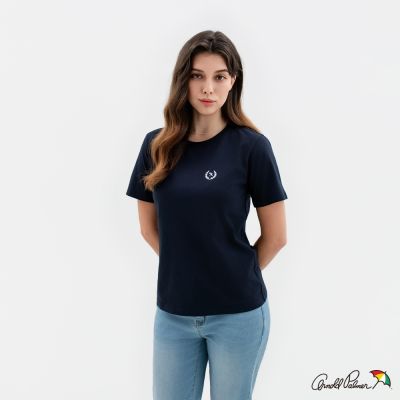 Arnold Palmer 女裝-學院風LOGO印花圓領短袖T-Shirt-丈青色