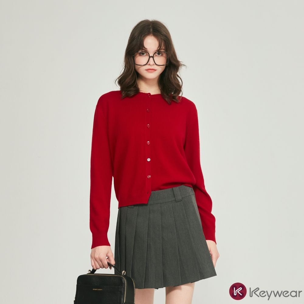 KeyWear奇威名品 波浪紋長袖針織外套(共7色)-紅色