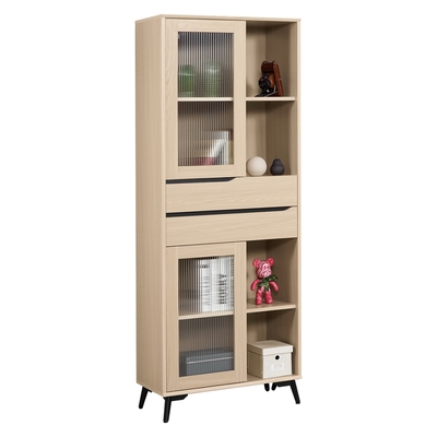 Boden-米達2.3尺長虹玻璃二門二抽收納書櫃/置物櫃/展示櫃-A款左開-70x40x190cm