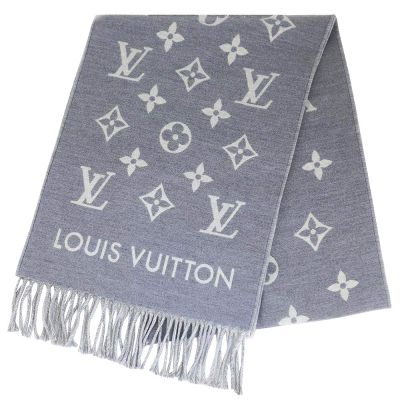 LOUIS VUITTON路易威登 LV M79226 Monogram 灰/淺灰雙色老花繡花披圍巾