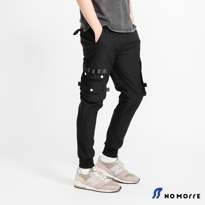 NoMorre 多功能彈力側袋工裝束口褲-黑色