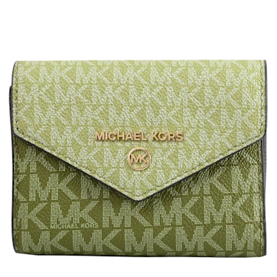MICHAEL KORS Jet Set Charm 金屬MK LOGO經典印花釦式三折短夾(橄欖綠)