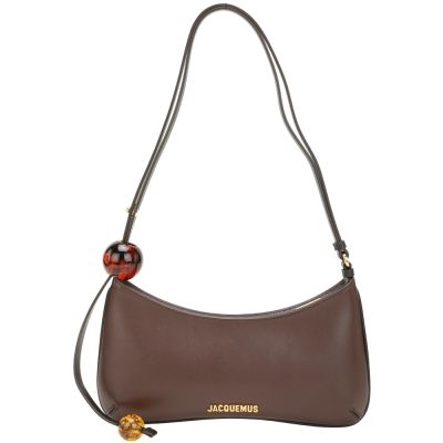 JACQUEMUS Bisou Perle 柔軟小牛皮琥珀感串珠肩背腋下包(咖啡色)
