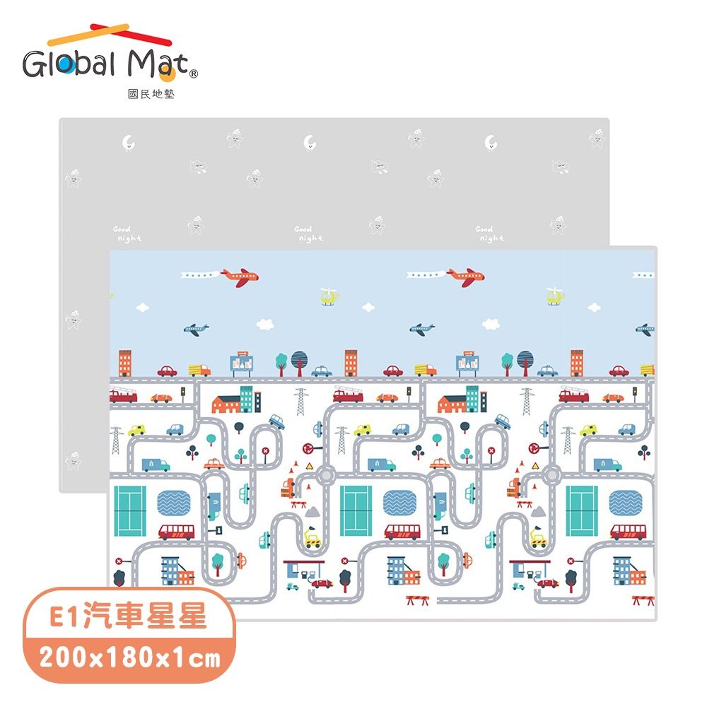 【Global mat】國民地墊 XPE 大尺寸 1cm 輕量摺疊地墊 - 汽車星星 E1 (200 x 180 x 1CM)