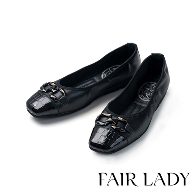 FAIR LADY 我的旅行日記 小香風鏈條平底娃娃鞋 黑 (503001)