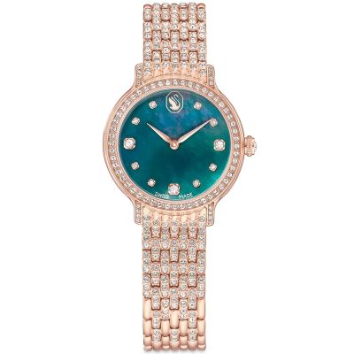 SWAROVSKI 施華洛世奇 Imber 輕奢時尚珍珠貝水晶女錶 手錶 夏日煥新提案 送禮推薦-綠x玫瑰金/31mm 5746221