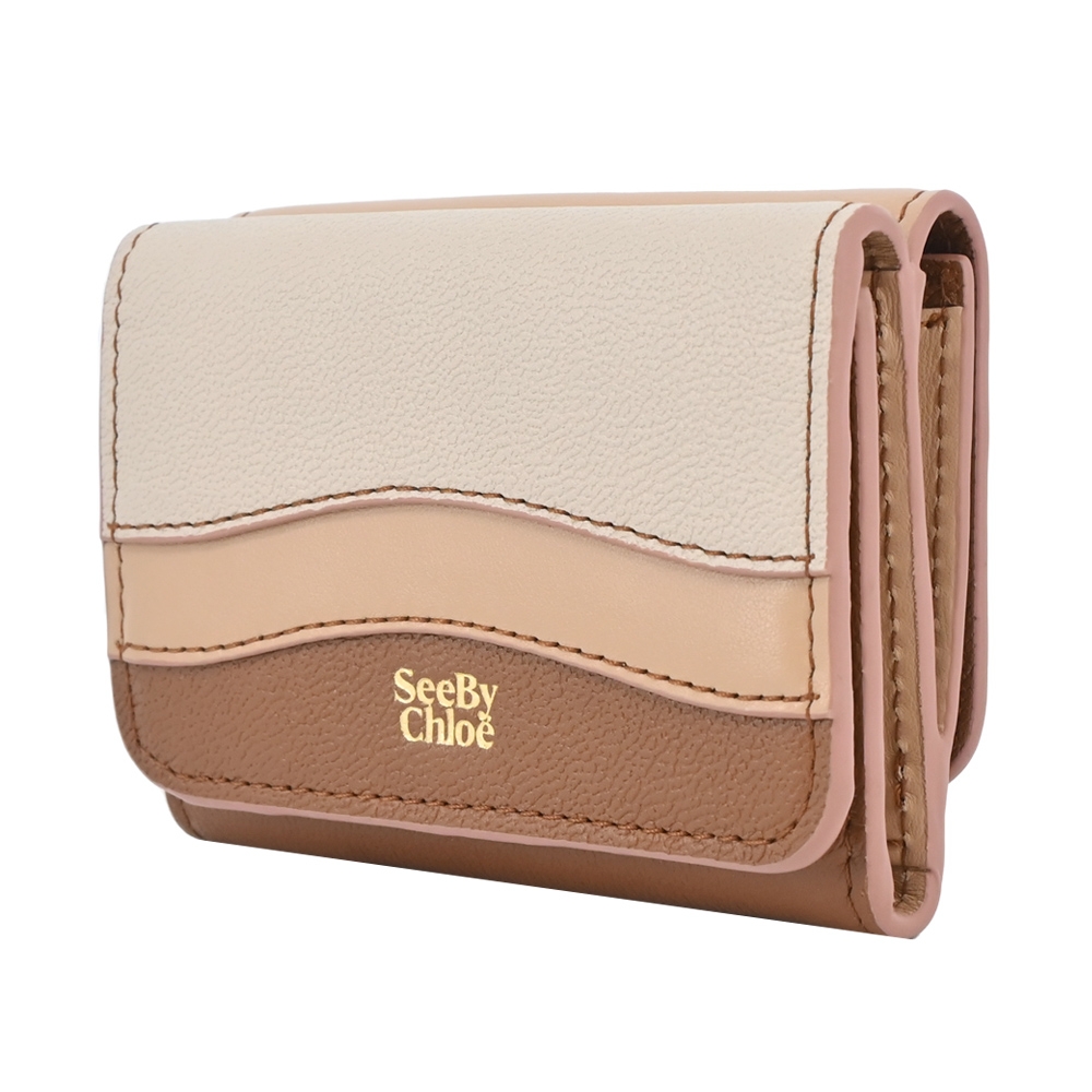 SEE BY CHLOE 經典燙金LOGO 粒面牛皮三折短夾(焦糖色) | 歐系精品包/配件| Yahoo購物中心