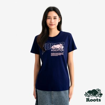 Roots女裝- ATHLETICS 短袖上衣-靛藍