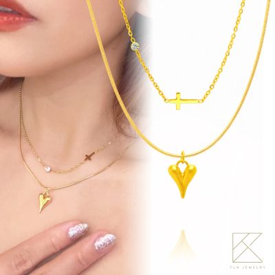 【TLH】黃金墜項鍊 純金999 愛心疊戴 約重0.09錢±0.01