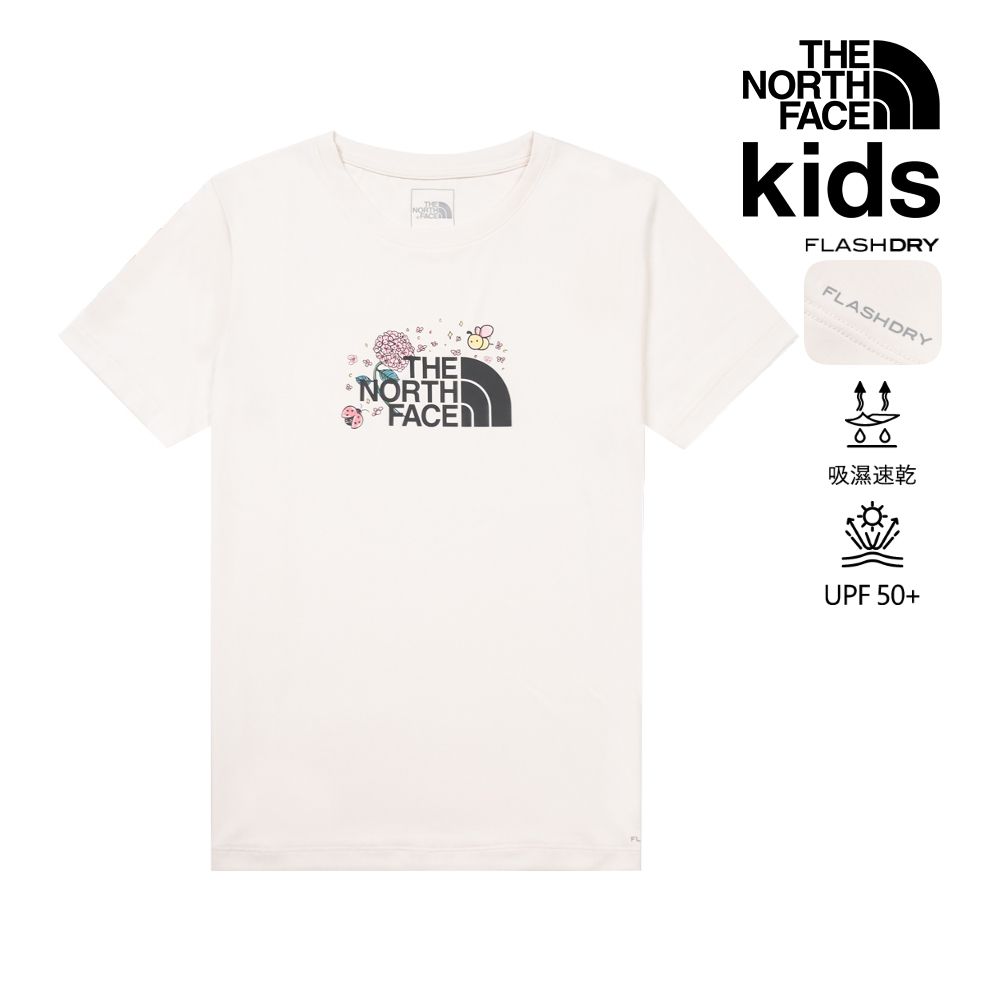 【The North Face 官方旗艦】北面兒童米白色FLASHDRY速乾胸前印花短袖T恤｜8GZZQLI