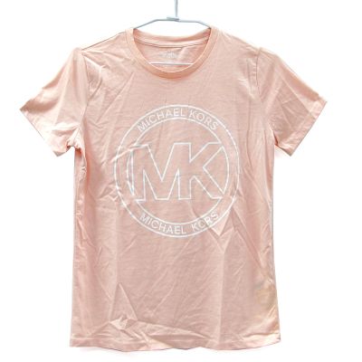 MICHAEL KORS 白色大圓標100%有機棉圓領短袖上衣(裸膚粉)