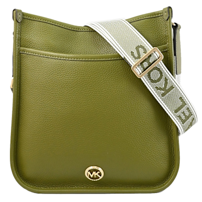 MICHAEL KORS LUISA  經典荔枝皮革寬背帶拉鍊斜背包(橄欖綠)