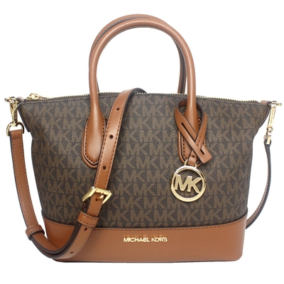 Michael Kors  金字MK滿版手提/斜背兩用包(小/駝咖)