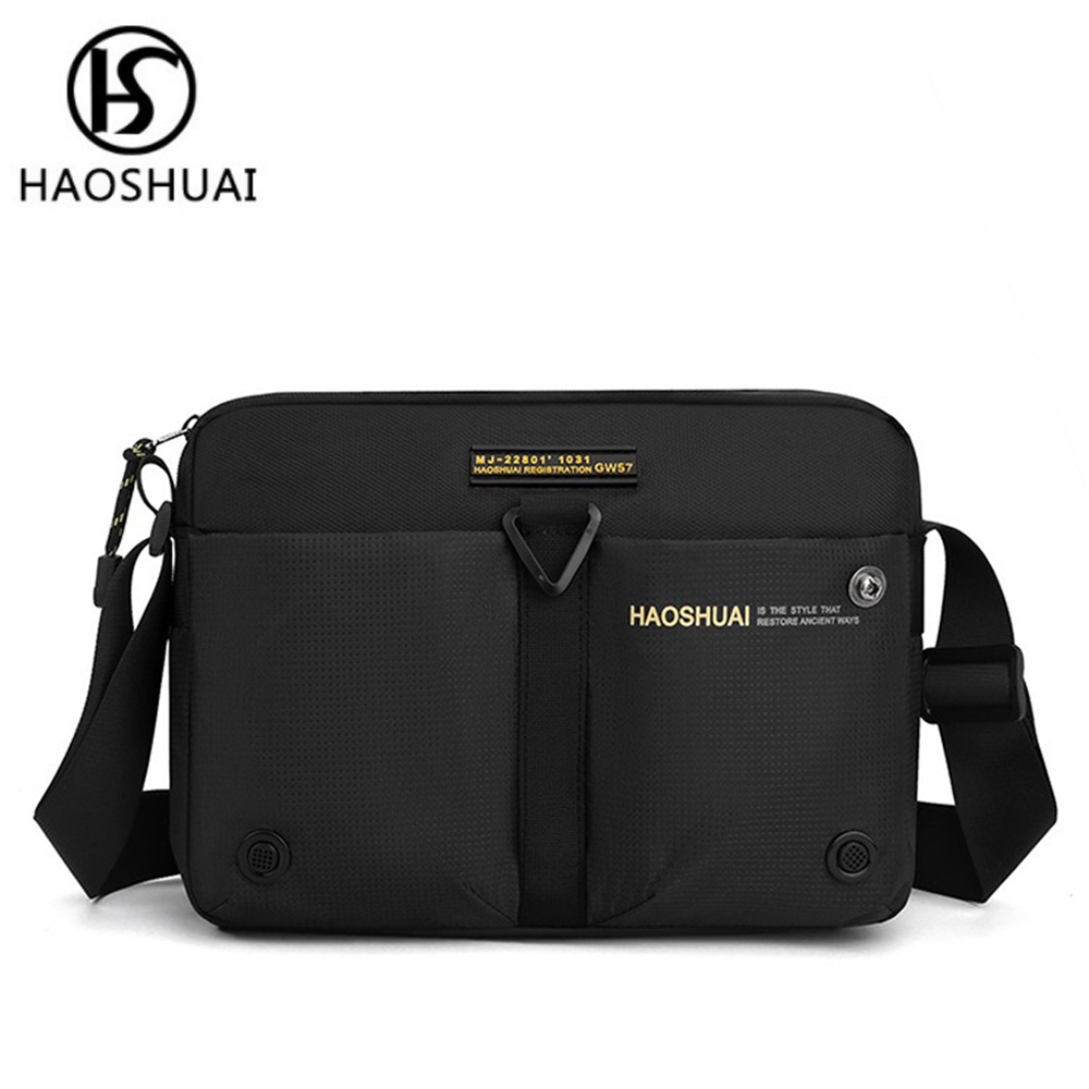 Haoshuai皓帥】雙前袋拉鍊多層儲存防水橫式斜側背包| 單肩/胸包