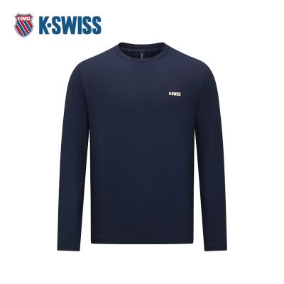 K-SWISS 運動長袖 M SILKY TECH LS TEE 圓領 男款 深藍色 1012040-014