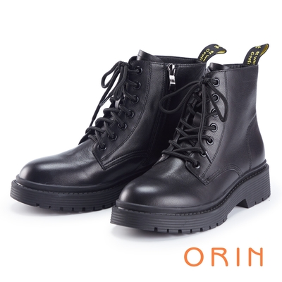 ORIN 街頭帥氣真皮綁帶短靴 黑色