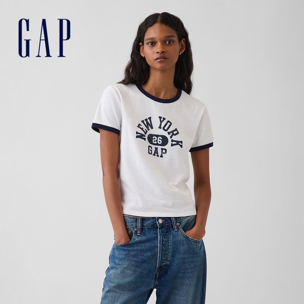 【GAP】Gap New York Logo撞色T恤-清新白(915765) (清新白)