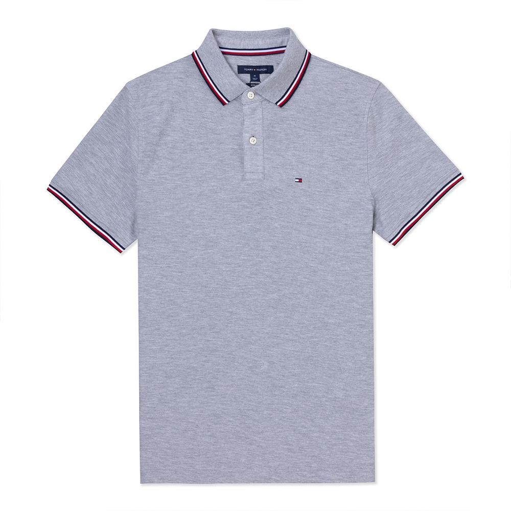 TOMMY 熱銷滾邊刺繡Logo短袖Polo衫-灰色