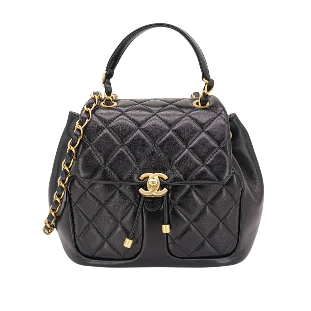 二手品 Chanel 香奈兒 Matelasse 菱格羊皮金釦後背包(AS4493-黑)