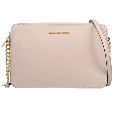 MICHAEL KORS JET SET 經典款防刮皮革拉鍊斜背方包(柔粉)