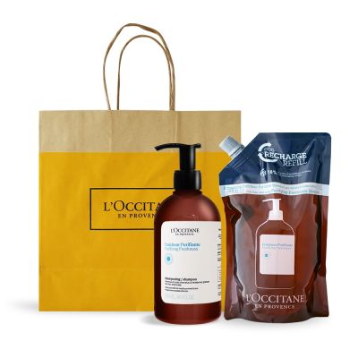 L'OCCITANE歐舒丹 L OCCITANE 歐舒丹 草本淨涼洗髮環保組[洗髮乳+補充包+頭皮按摩刷]-送禮首選