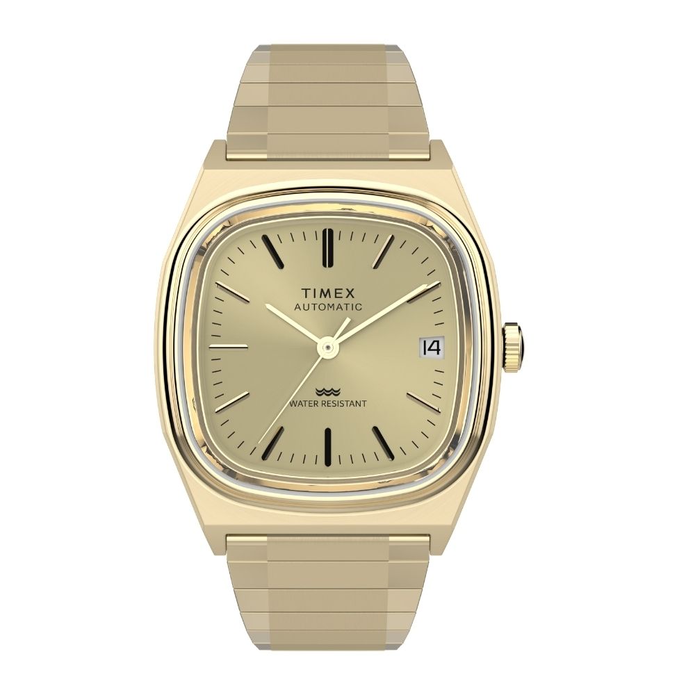 TIMEX 天美時 1983E系列 自動機械錶 34毫米 不鏽鋼伸縮錶帶腕錶(香檳金 TXTW2Y07200)