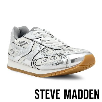 STEVE MADDEN-復古網紗拼接鏡面休閒鞋PAGER-銀色