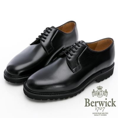 【BERWICK】西班牙進口-VIBRAM耐磨亮面圓頭紳士鞋 -黑435020KM10