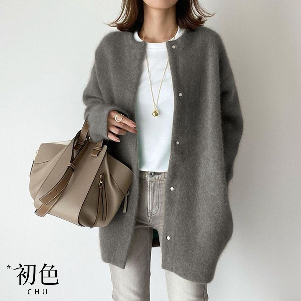 初色  柔美純色百搭毛呢外套-共7色-91730(F可選)