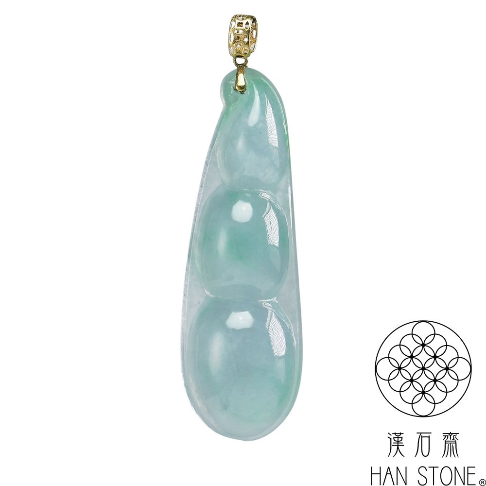 漢石齋】天然翡翠A貨福豆18K金墜頭玉珮吊墜冰種春帶彩(10*31*6mm) | 漢