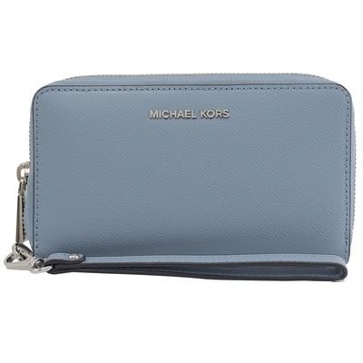 MICHAEL KORS Jet Set防刮荔枝皮革手掛式拉鍊中夾(淡藍/銀)