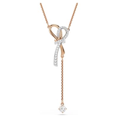 SWAROVSKI 施華洛世奇 Hyperbola 蝴蝶結輕奢水晶Y字形項鍊 七夕寵愛季 送禮推薦-玫瑰金 5753336