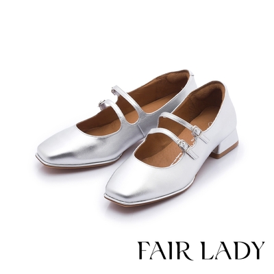 FAIR LADY 小時光 文藝雙繞帶低跟瑪莉珍鞋 銀 (6A2808)