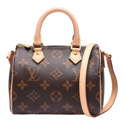 LOUIS VUITTON路易威登 LV M61252經典NANO SPEEDY Monogram帆布印花手提/斜背包