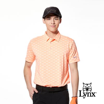 【Lynx Golf】男款吸排機能Lynx繡花亮眼螢光色系短袖POLO衫/高爾夫球衫-螢光橘色