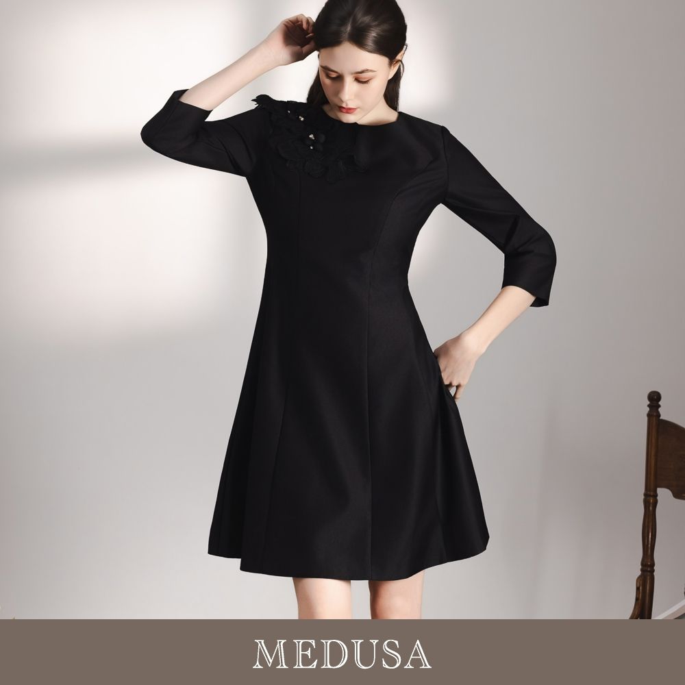 現貨【MEDUSA 曼度莎】立體蕾絲花卉剪接小禮服（M-XL）｜小禮服 媽媽禮服 婚宴禮服