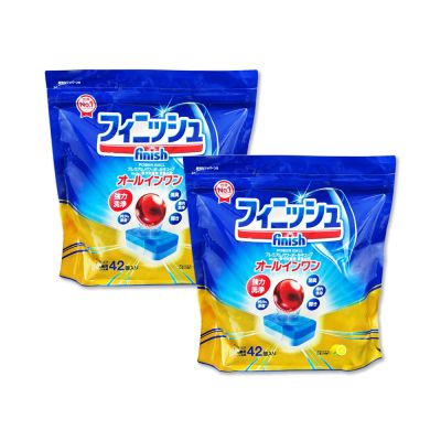 (2袋84入超值組)日本FINISH-洗碗機專用紅球強洗淨除油污消臭濃縮洗碗錠42入/袋-檸檬香(多效合1軟水防垢雙酵素,碗盤餐具速乾亮潔,除食物殘渣茶漬,全機型適用)