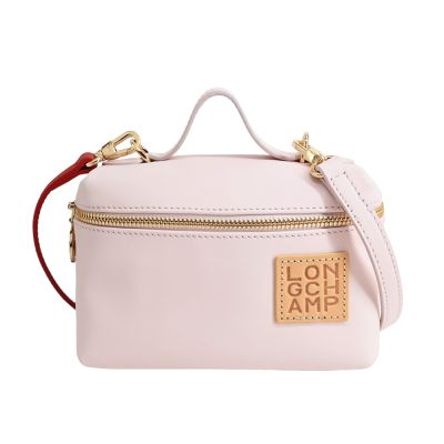 LONGCHAMP LE PLIAGE XTRA系列牛皮壓印貼片雙背帶化妝肩背/斜背包(迷你/芭蕾粉)