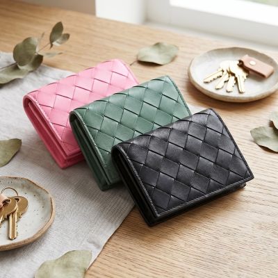 BV BOTTEGA VENETA 小羊皮Intrecciato系列2卡壓釦式名片卡包(多色)