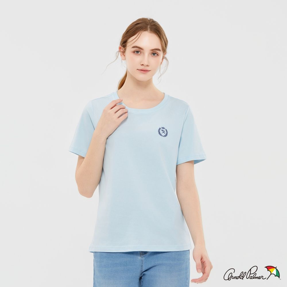 【Arnold Palmer 雨傘】女裝-經典小傘繡花圓領T-shirt（淺藍色）