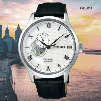 SEIKO 精工 Presage 寂靜簡約 小鏤空機械紳士腕錶-皮錶帶 SSA379J1/4R39-00W0P 送禮 禮物推薦 SK028