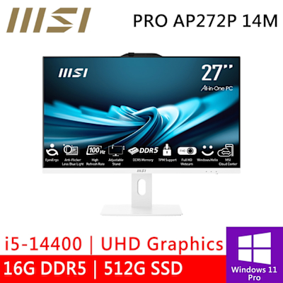 MSI微星 微星 PRO AP272P 14M-631TW 27型 白(i5-14400/16G/512G SSD/W11P)