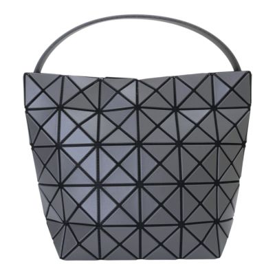 ISSEY MIYAKE  BAOBAO  VALLEY皮質幾何方格新月手提包(鐵灰)小款