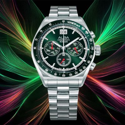 ALBA 雅柏 SIGNA 三眼計時手錶 套錶 周年慶好禮 送禮首選-綠/42mm(AU5027X2/VK73-X007G)