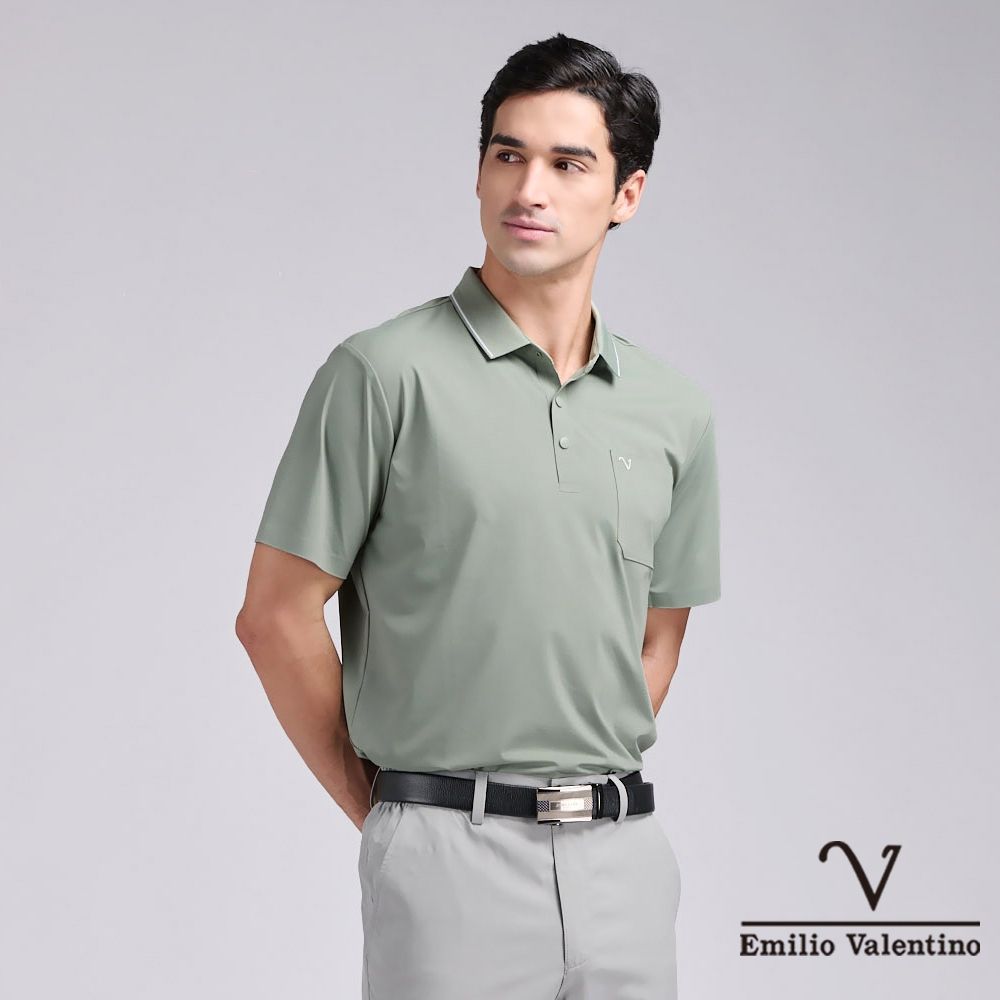 Emilio Valentino 范倫鐵諾 男polo衫 涼感素色短袖polo衫休閒商務 彈力 口袋上衣 男生上衣 彈性吸排  88節 父親節 七夕送禮 七夕 情人節 (多款選) (I款)