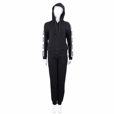 MOSCHINO 字母寬織帶飾邊黑色棉質運動套裝(外套+長褲)