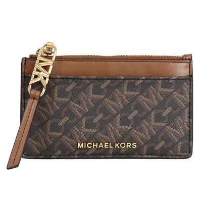 MICHAEL KORS EMPIRE 新版印花拼接款5卡卡片零錢包(深咖)